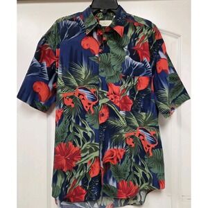 Vintage Gottex Hawaiian Shirt 80s Snorkeling Mask Tropical Floral Made in Korea